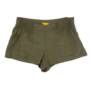Catherine Malandrino Linen Shorts Sz 6 Stretch Slub Knit Pockets Green Designer